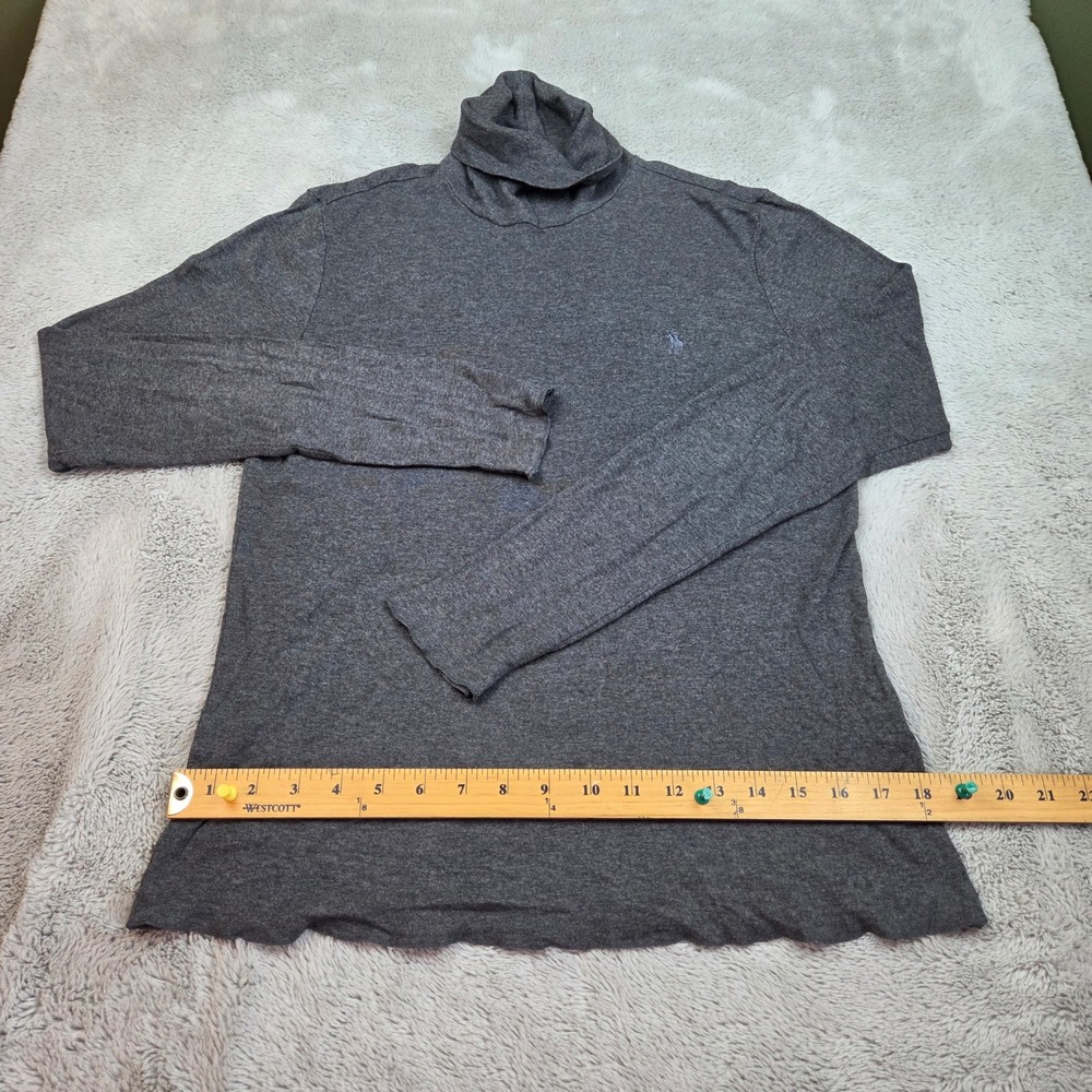 Ralph Lauren Turtleneck Top Womens Sz M Long Sleeve Cotton Lyocell Logo Grey